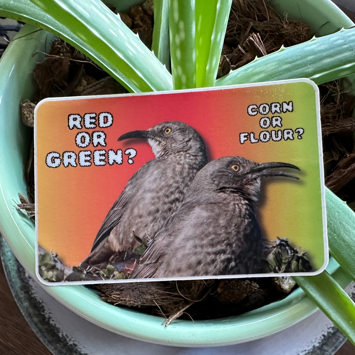Perfect Arizona Gift for Mexican Food Lovers: Red or Green? Corn or Flour? (3x2 Rectangular Sticker) Made in Tucson gift