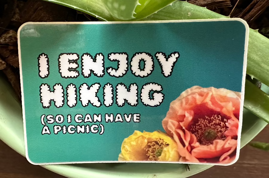 Perfect gift for hikers: I enjoy hiking (so I can have a picnic) (3x2 Rectangular Sticker) Hiker Gift