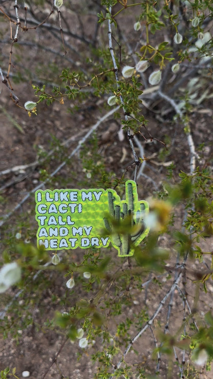 I Like My Cacti Tall and My Heat Dry (PRISMATIC 3.5x2.5 Die Cut Sticker) Green Prismatic, Waterproof & UV Laminated Tucson, Arizona Cactus Sticker